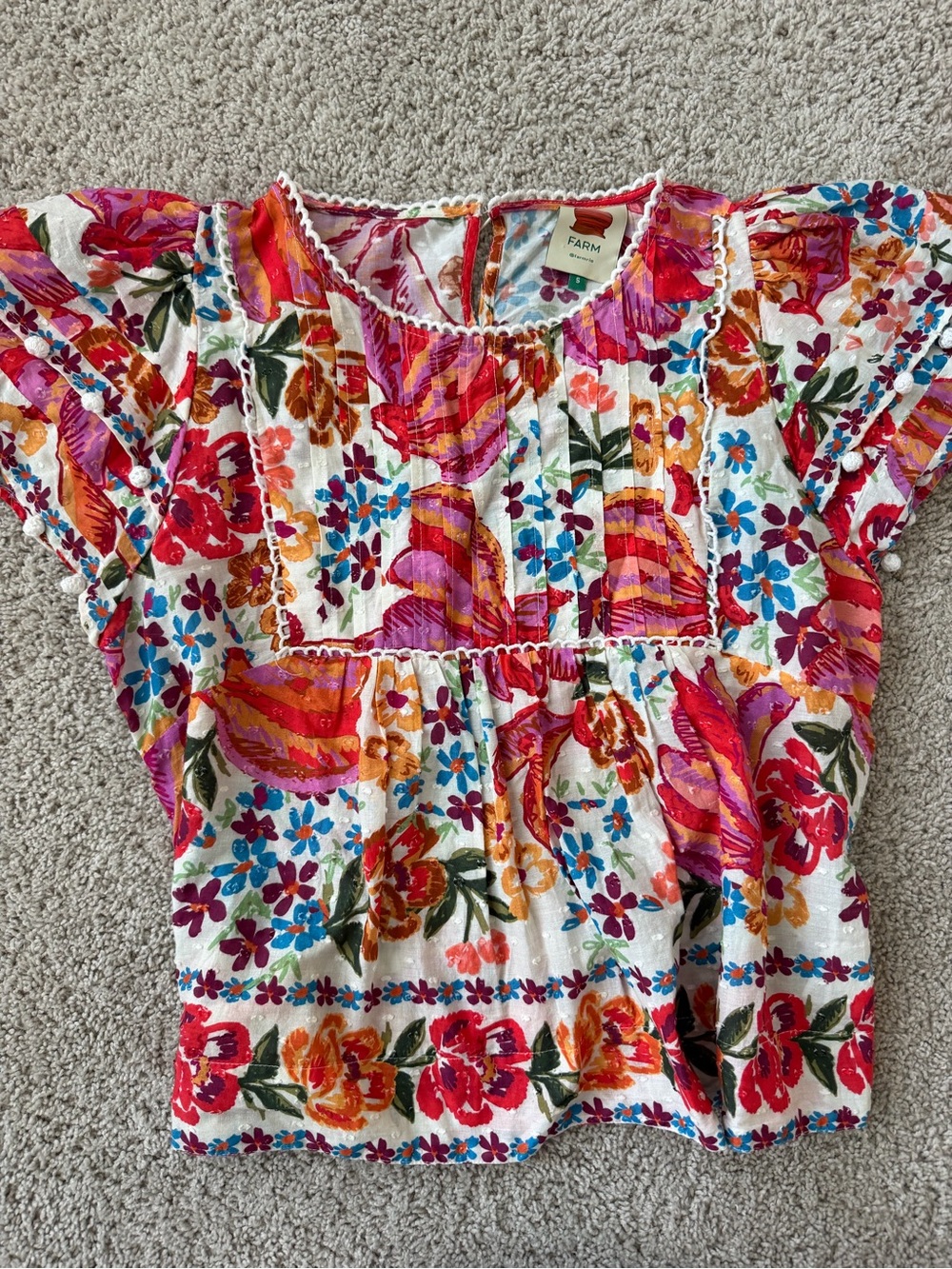 FARM Rio Floral Peasant Top in White, Red, Pink, Orange, Blue